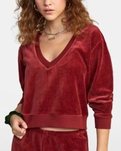 RVCA Day Off Pullover Sweater In Red Sweatshirt