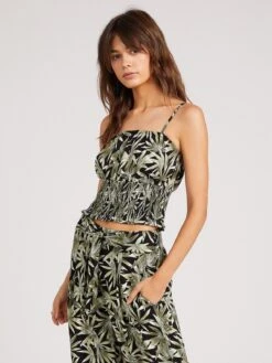 Volcom Coco Smocked Palm Print Cami In Multi (Mlt) Tank Top