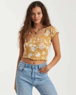 Billabong Sweet Sun Top In Gold Shirt