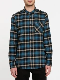 Volcom Caden Plaid Long Sleeve Flannel In Blue Shirt