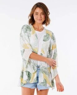 Rip Curl Coastal Palms Kimono In White Shirt